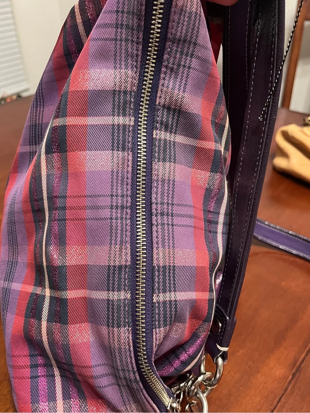 Coach poppy purple tartan plaid hobo shoulder bag charms Y2K vintage